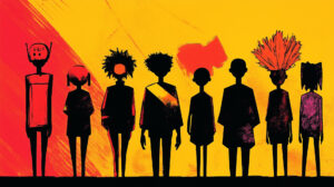 A colorful illustration of a group of creatives