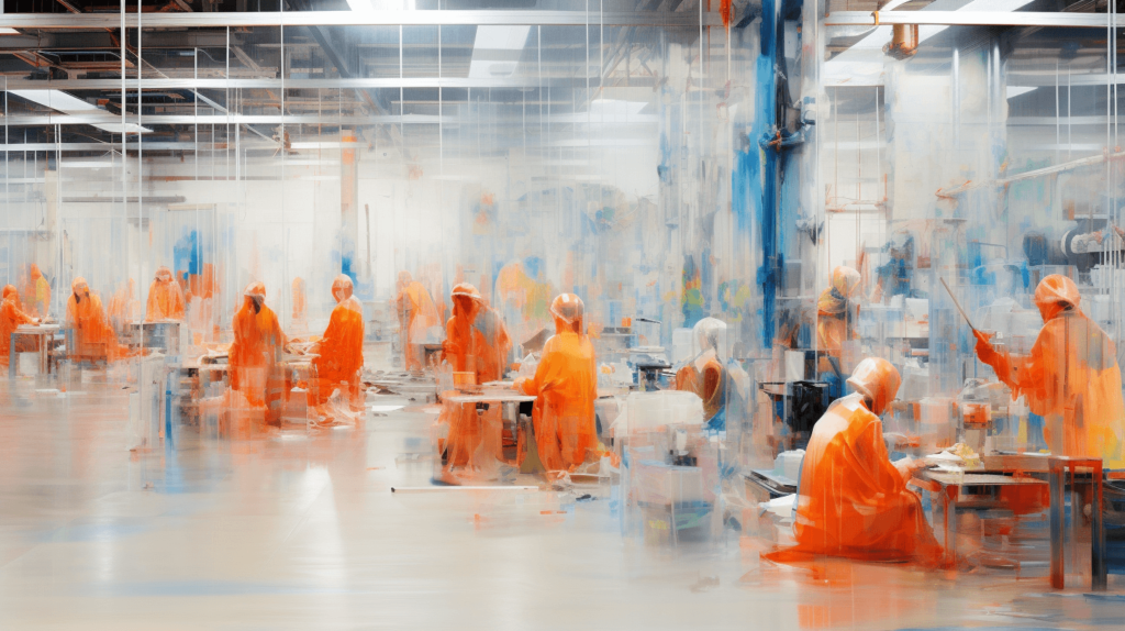 Abstract image of workers on a factory floor