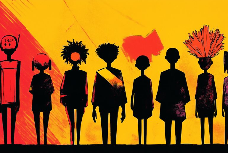 A colorful illustration of a group of creatives
